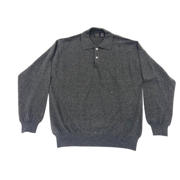 Mens Forte Long Sleeve Cashmere Polo Sweater Button Neck Gray Sz XL - New - Picture 1 of 9